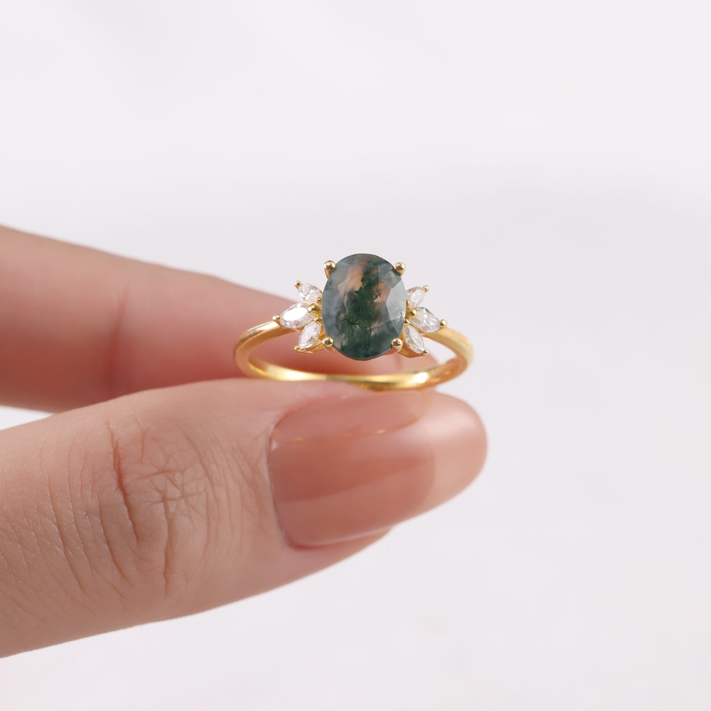 925 Sterling Silver Natural Moss Agate Ring
