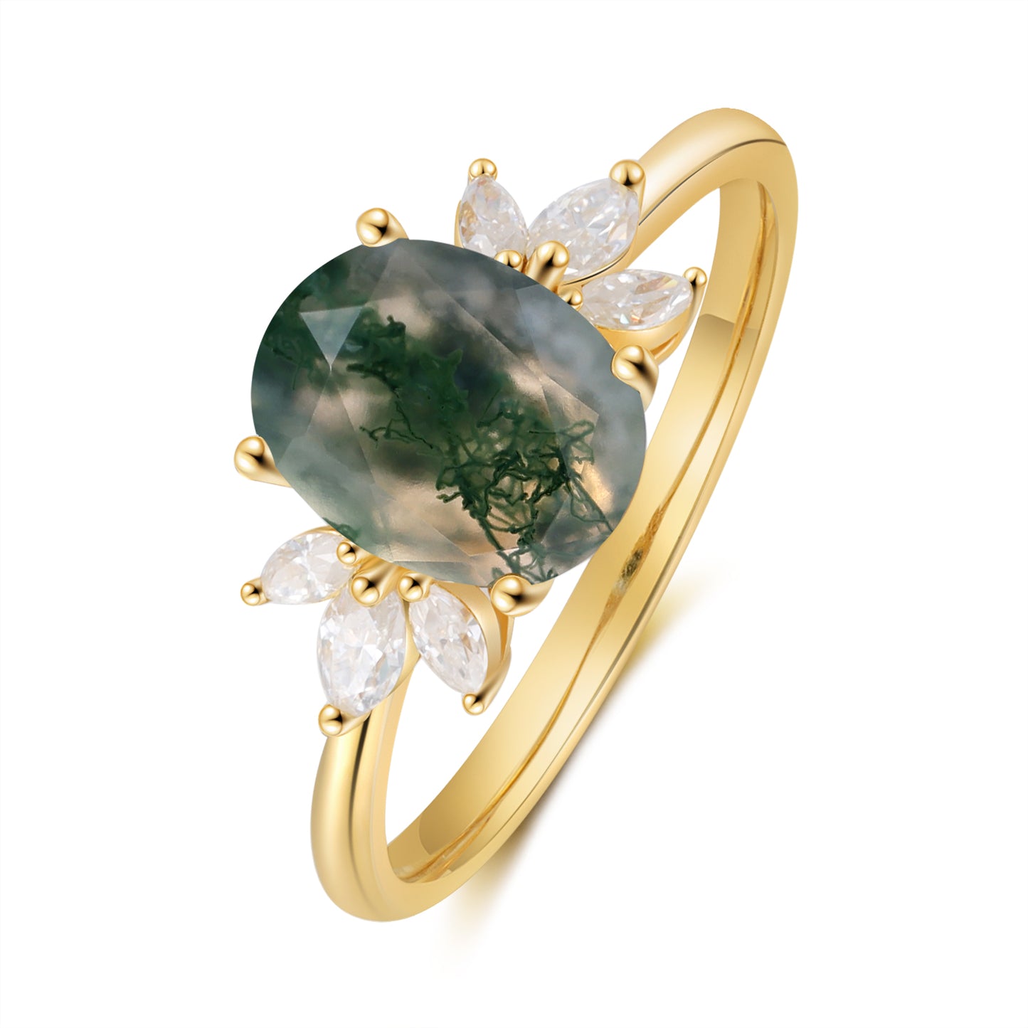 925 Sterling Silver Natural Moss Agate Ring