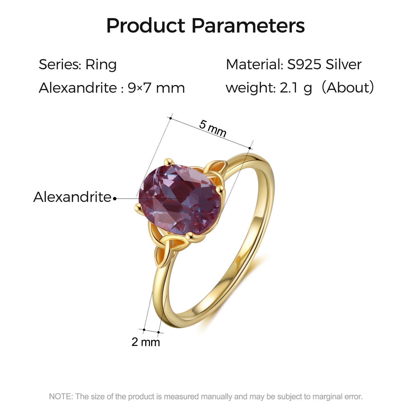 925 Sterling Silver Natural Alexandrite Ring