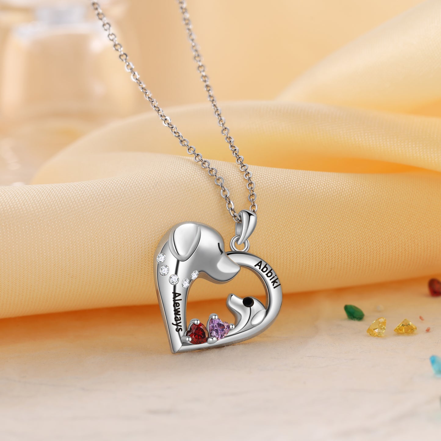 Custom Pet Dog and Heart Necklace