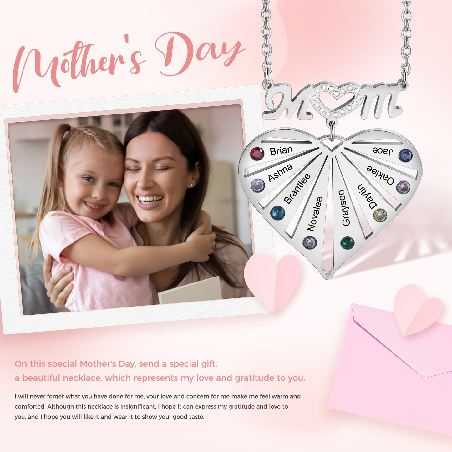 Mother's Day Custom Heart Necklace with Mom