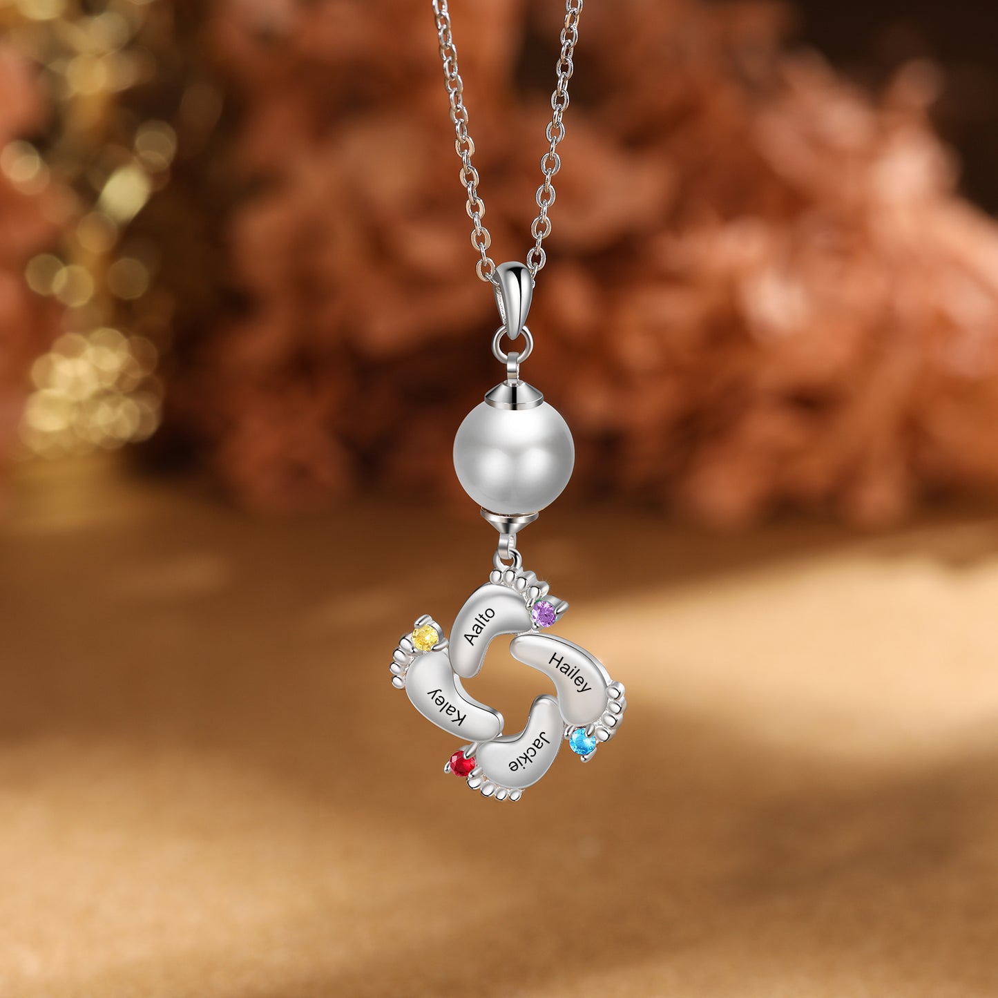 Custom Baby Feet Necklace with Pearl