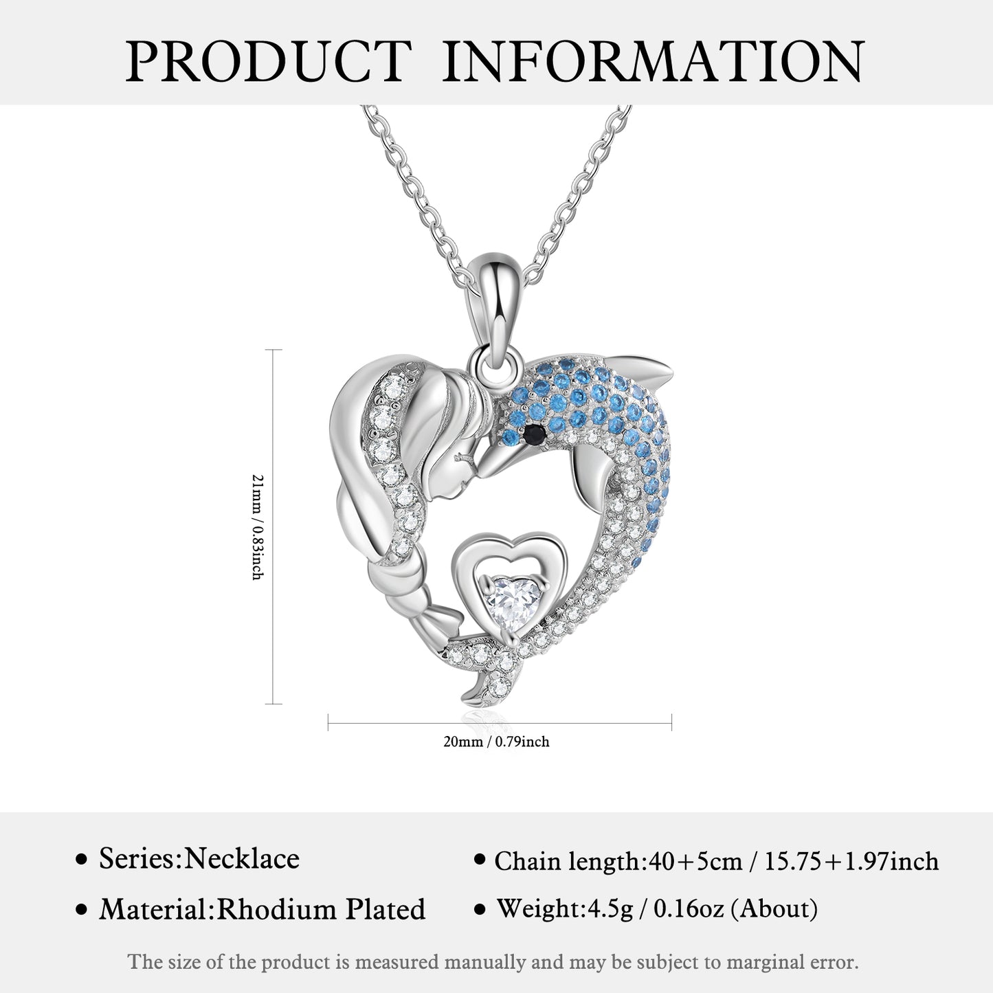 Heart Pendant Necklace with Girl and Dolphin