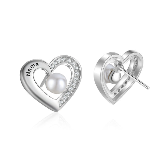 Custom Heart Stud Earrings with Pearl