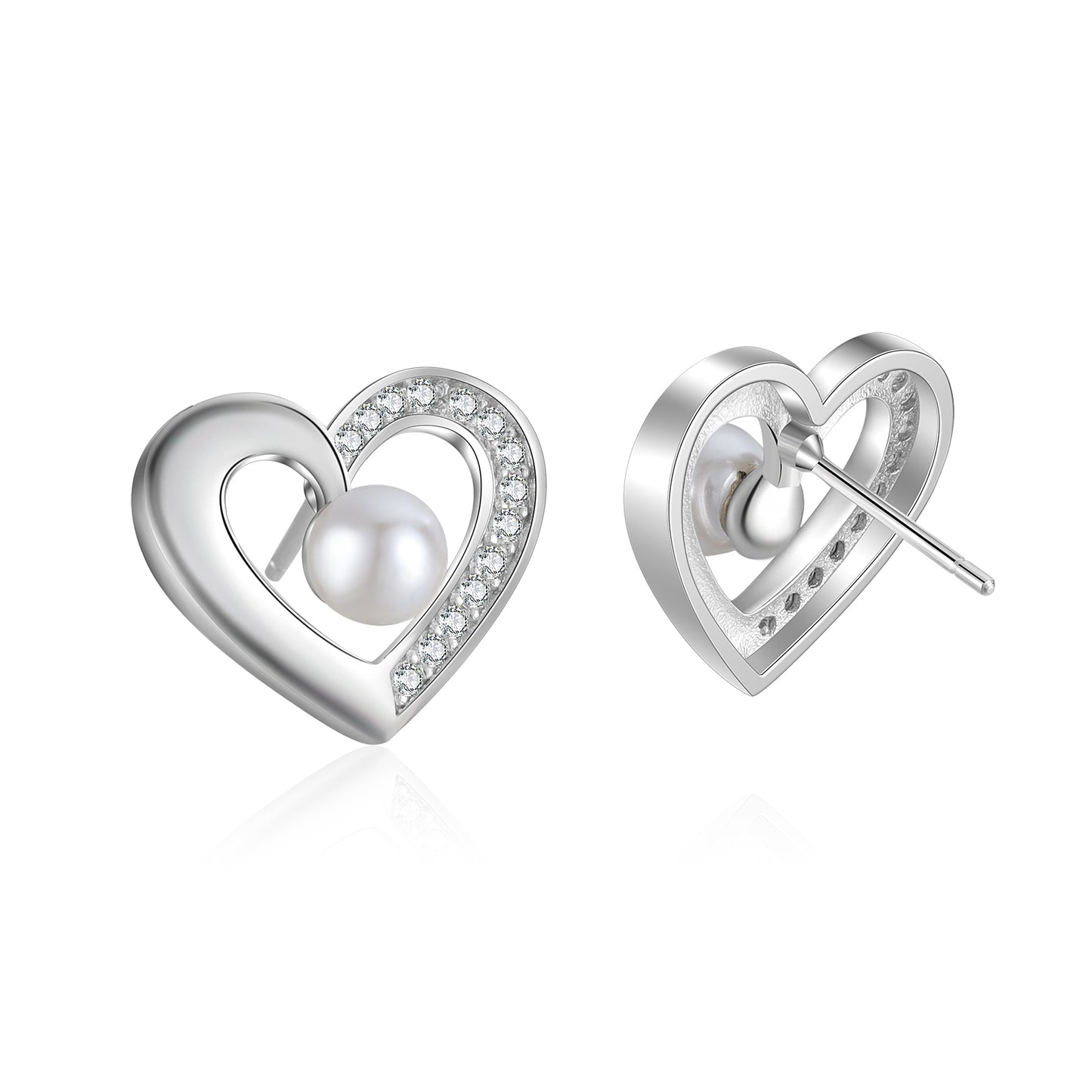 Custom Heart Stud Earrings with Pearl