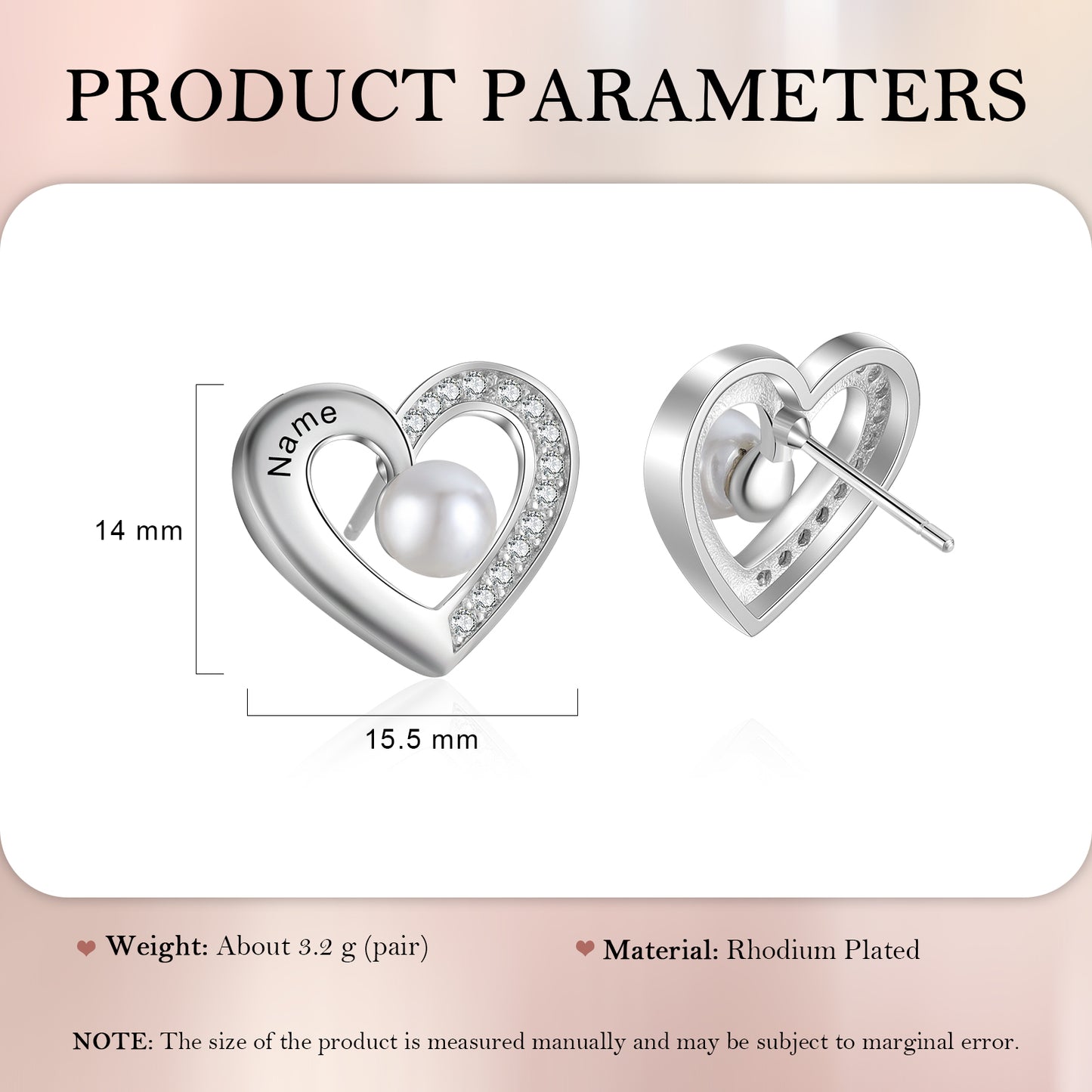 Custom Heart Stud Earrings with Pearl