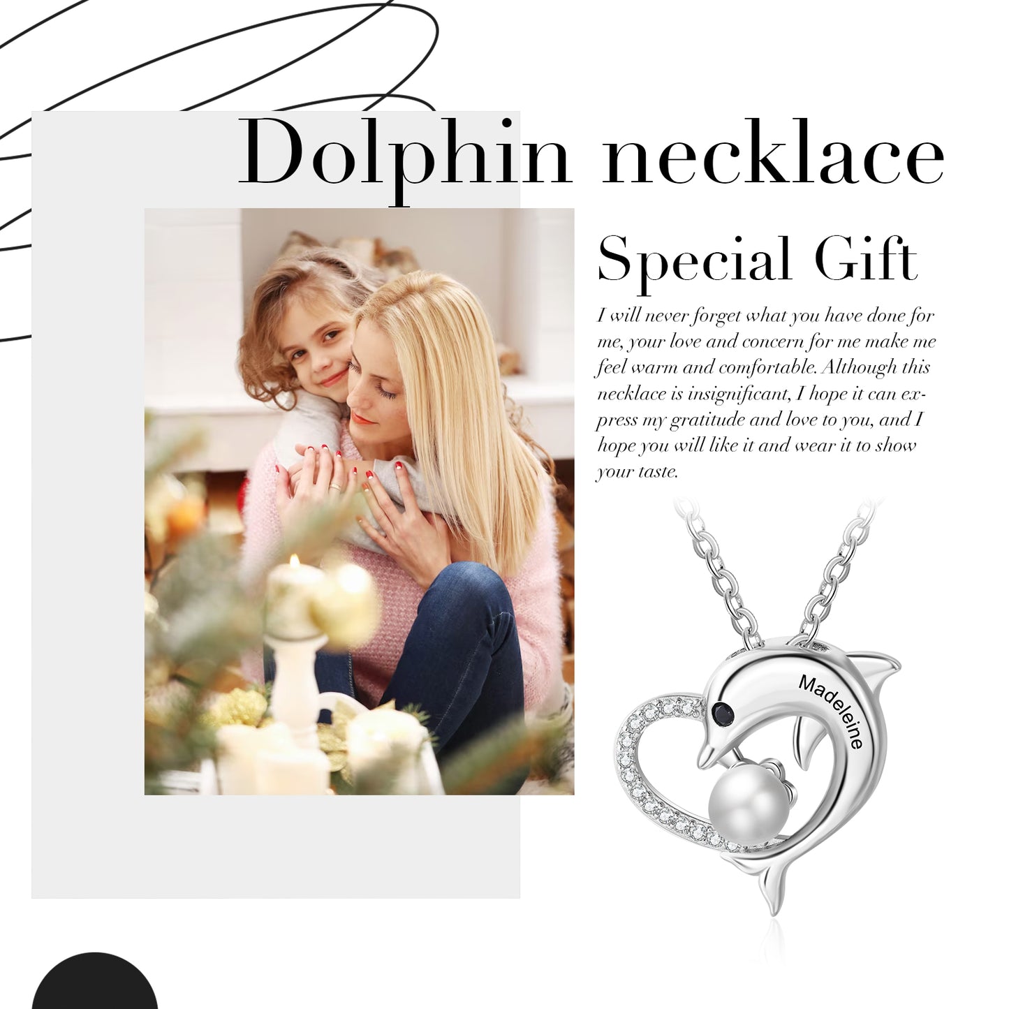 Custom Heart Necklace with Dolphin