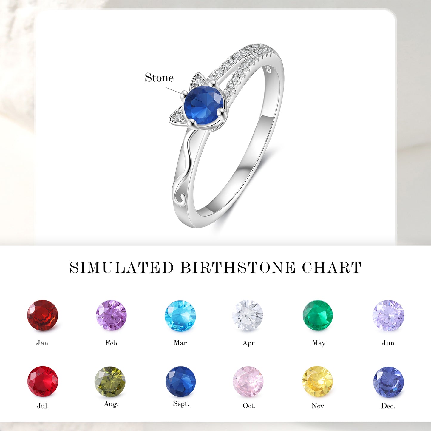 Personalized Birthstone Cat Ring