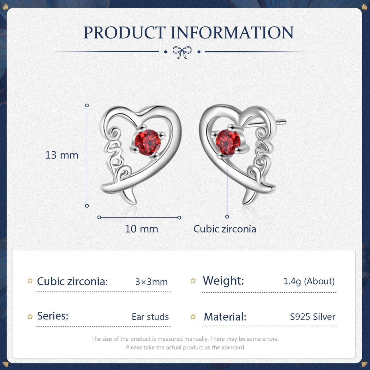 Engraved S925 Silver Heart Earrings