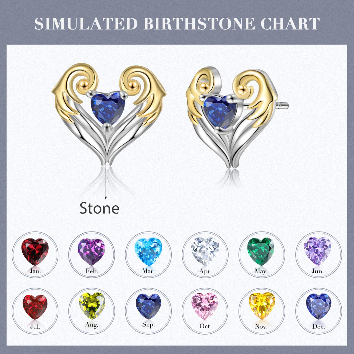 Rhodium Plated Birthstone Heart Stud Earrings