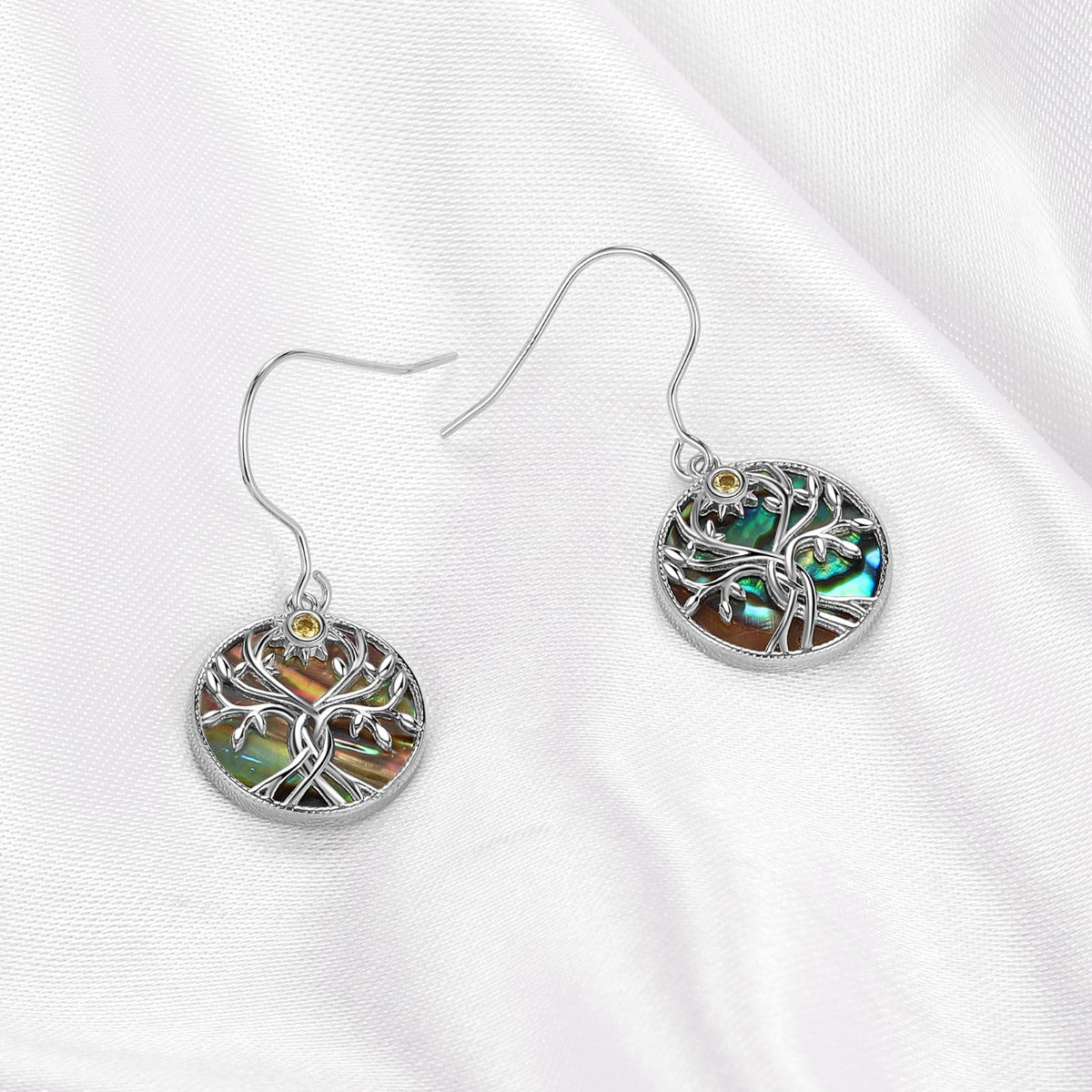 Rhodium Plated Family Tree Earrings