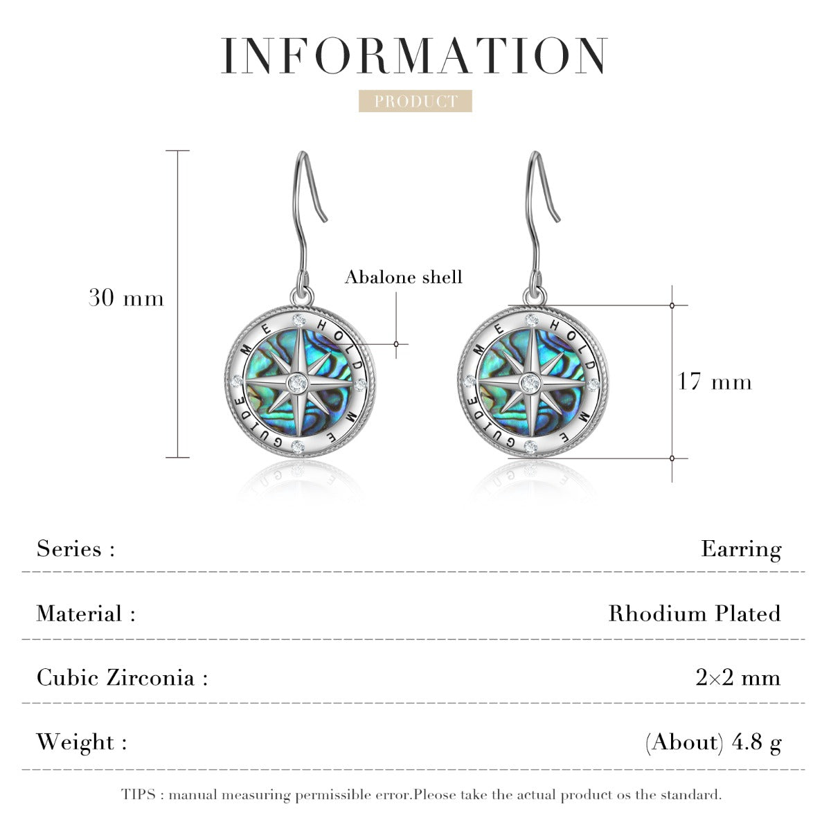 Rhodium Plated Compass Earrings