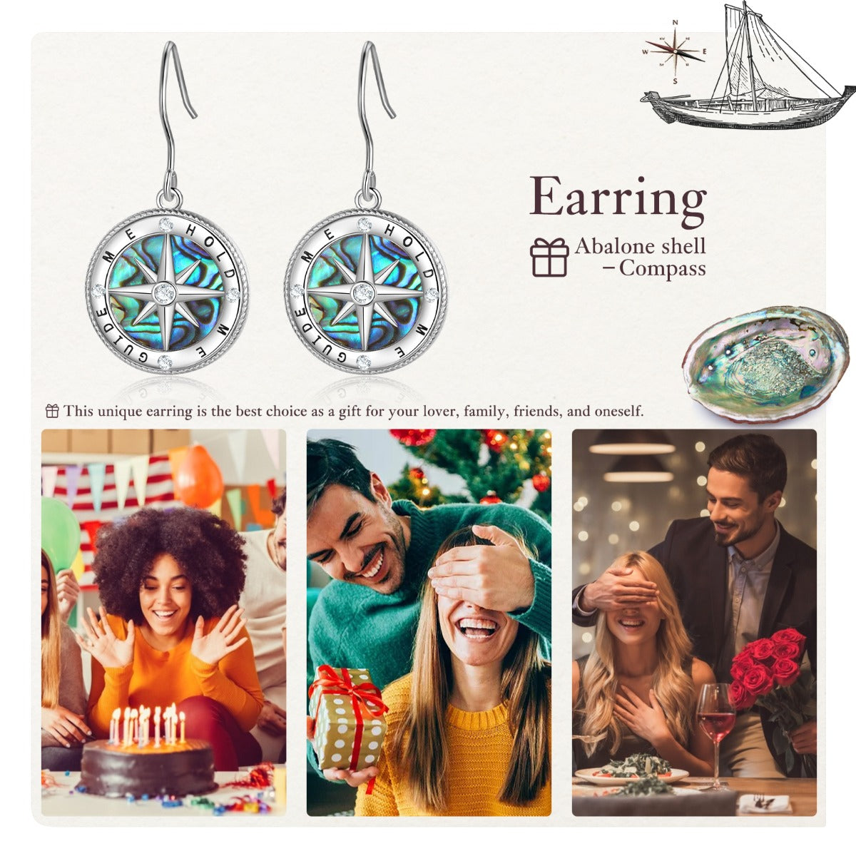 Rhodium Plated Compass Earrings