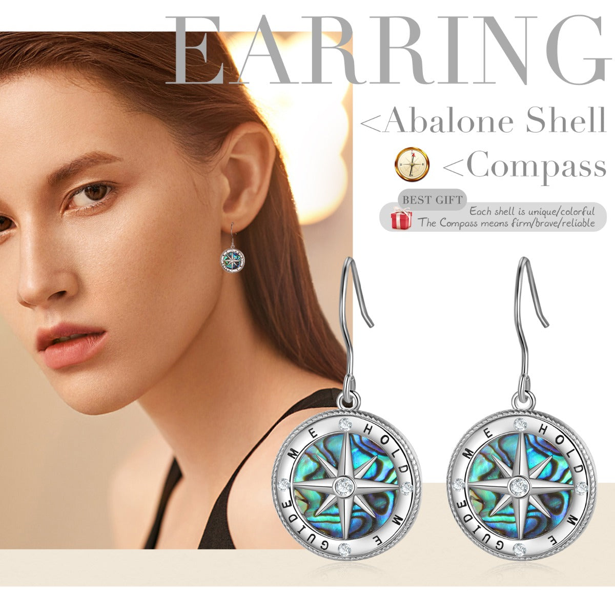 Rhodium Plated Compass Earrings