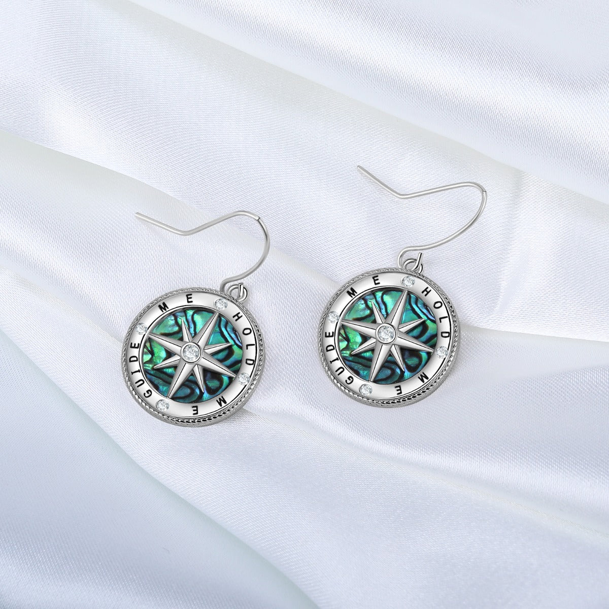 Rhodium Plated Compass Earrings
