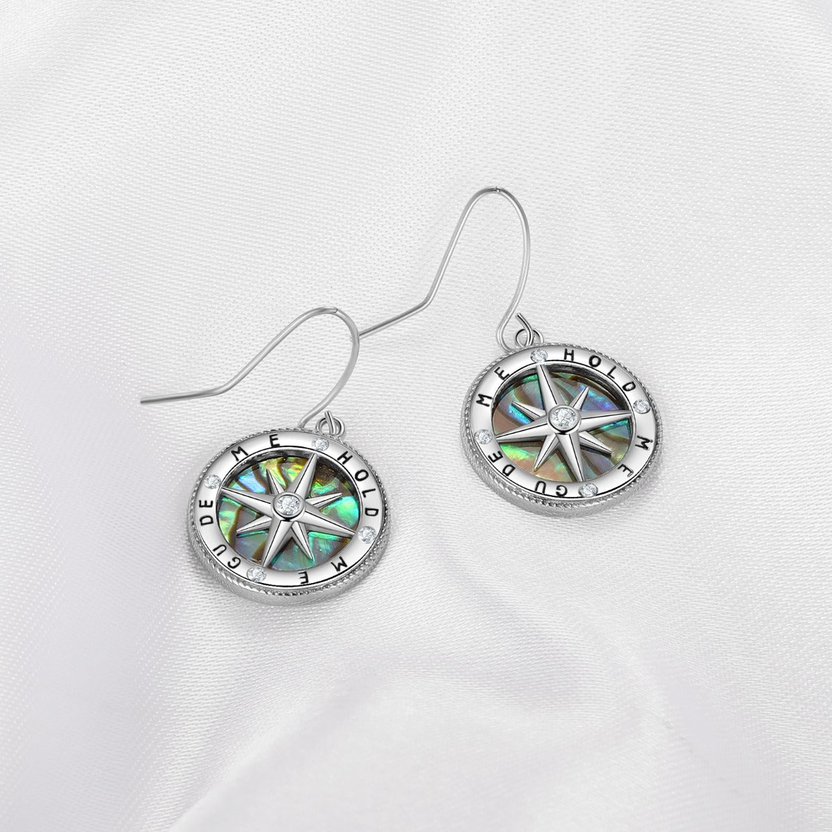 Rhodium Plated Compass Earrings