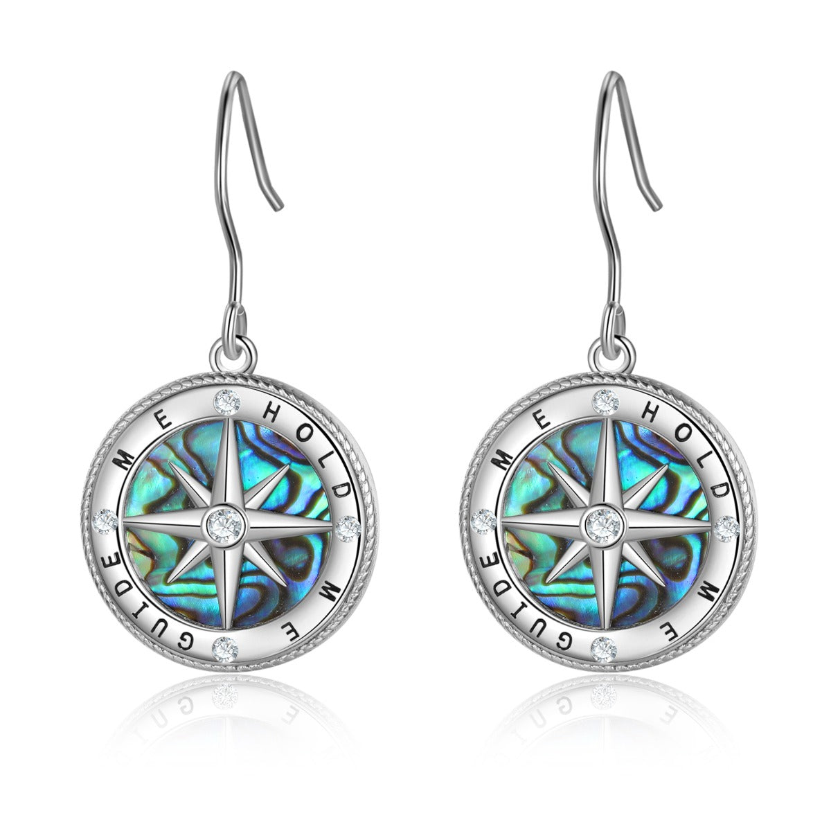 Rhodium Plated Compass Earrings