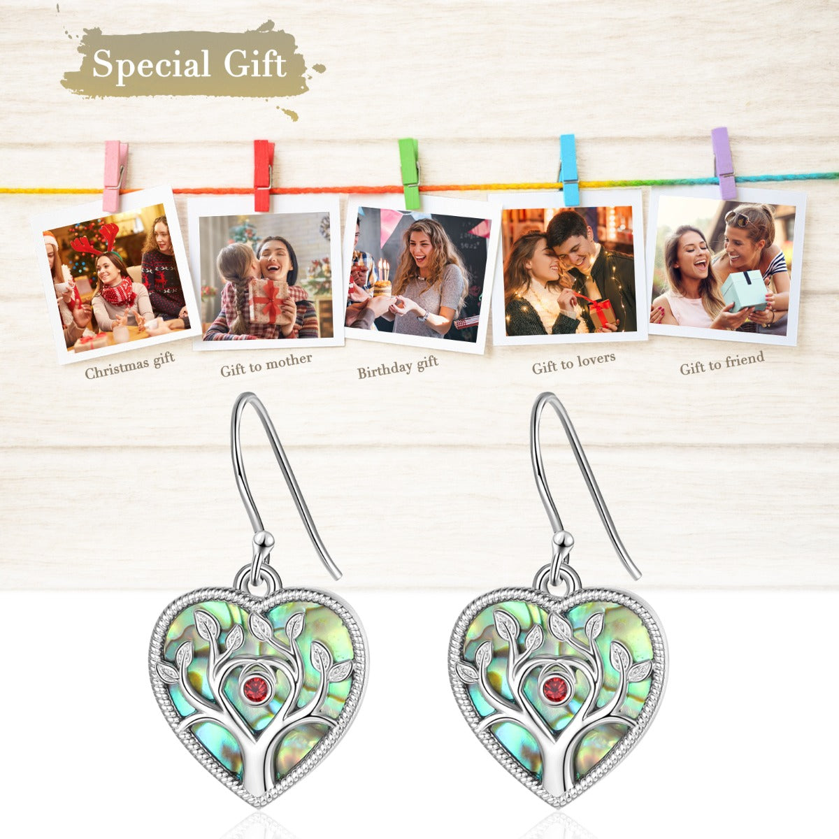 Personalized Rhodium Plated Tree Heart Shape Earrings