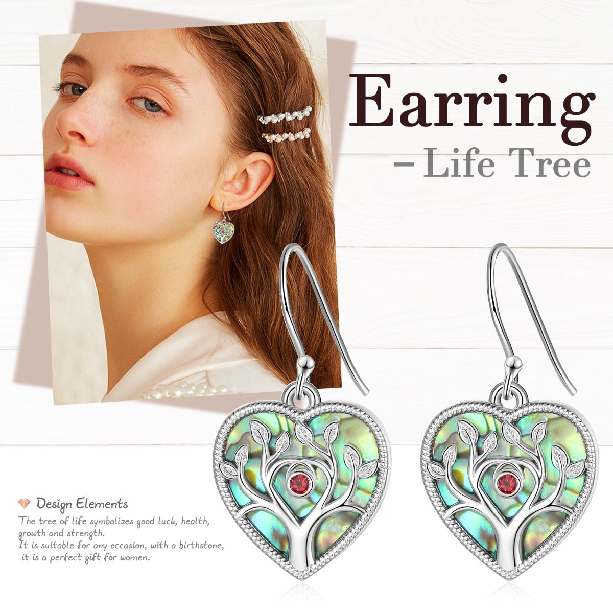 Personalized Rhodium Plated Tree Heart Shape Earrings