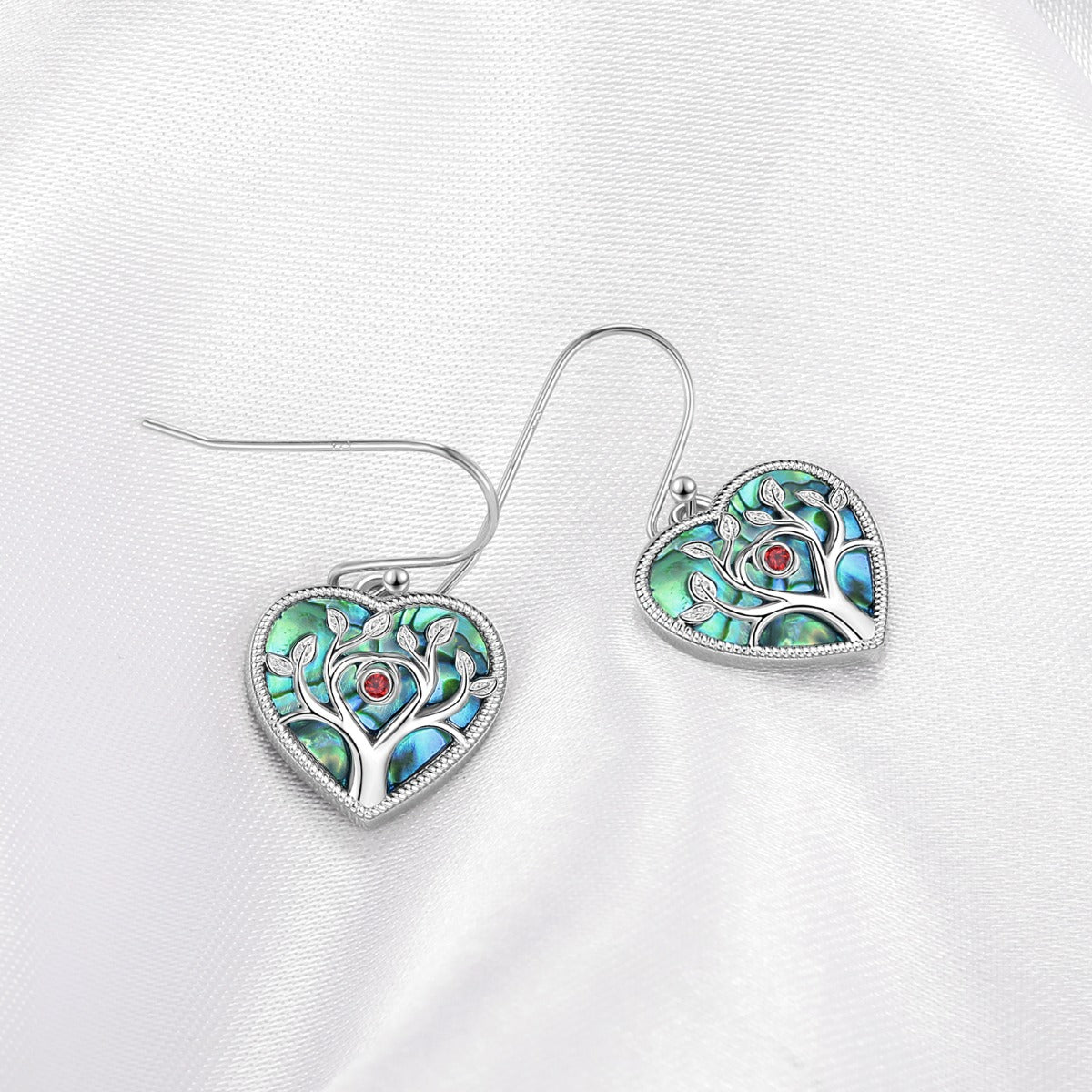 Personalized Rhodium Plated Tree Heart Shape Earrings