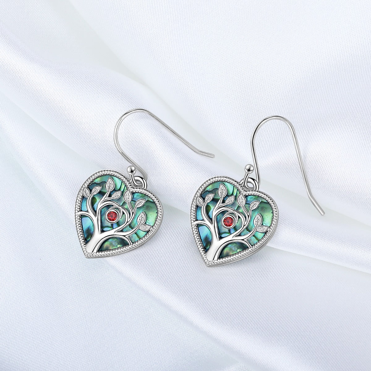 Personalized Rhodium Plated Tree Heart Shape Earrings