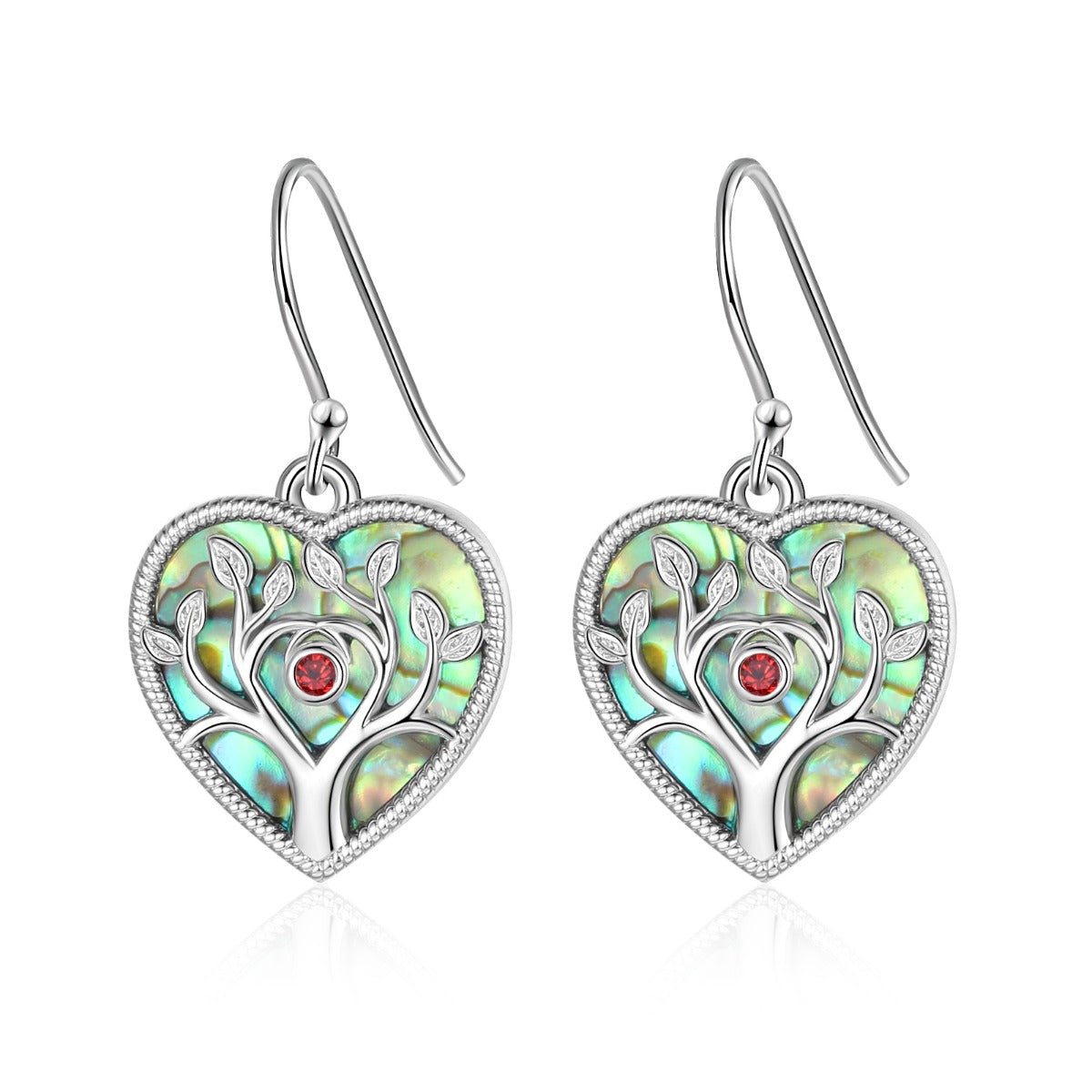 Personalized Rhodium Plated Tree Heart Shape Earrings