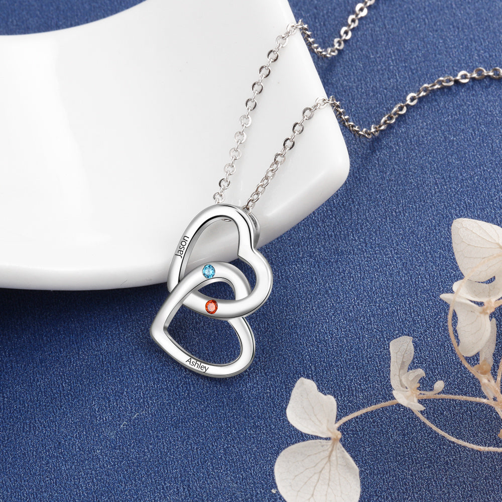 925 Sterling Silver Double Heart Necklace - iYdr