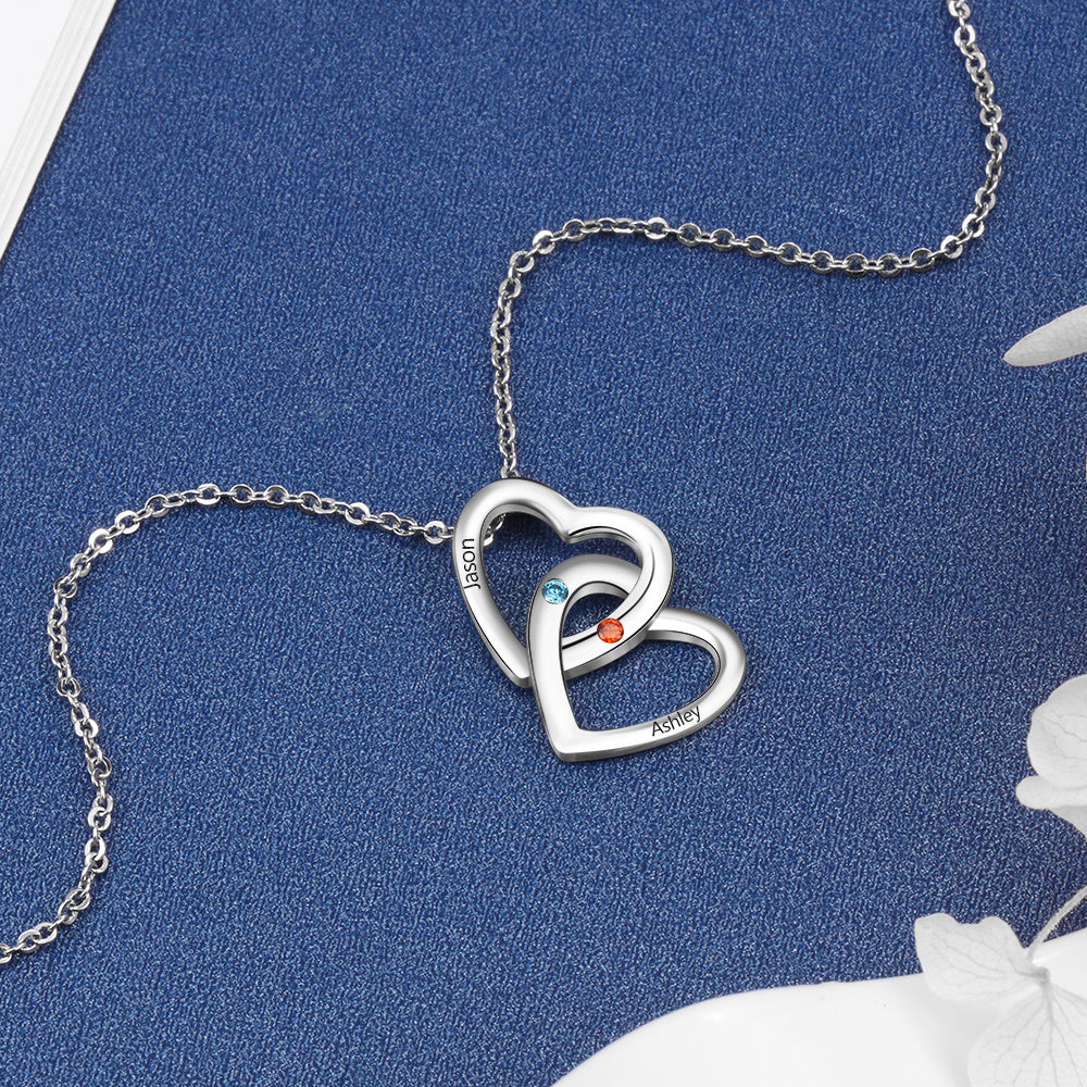 925 Sterling Silver Double Heart Necklace - iYdr