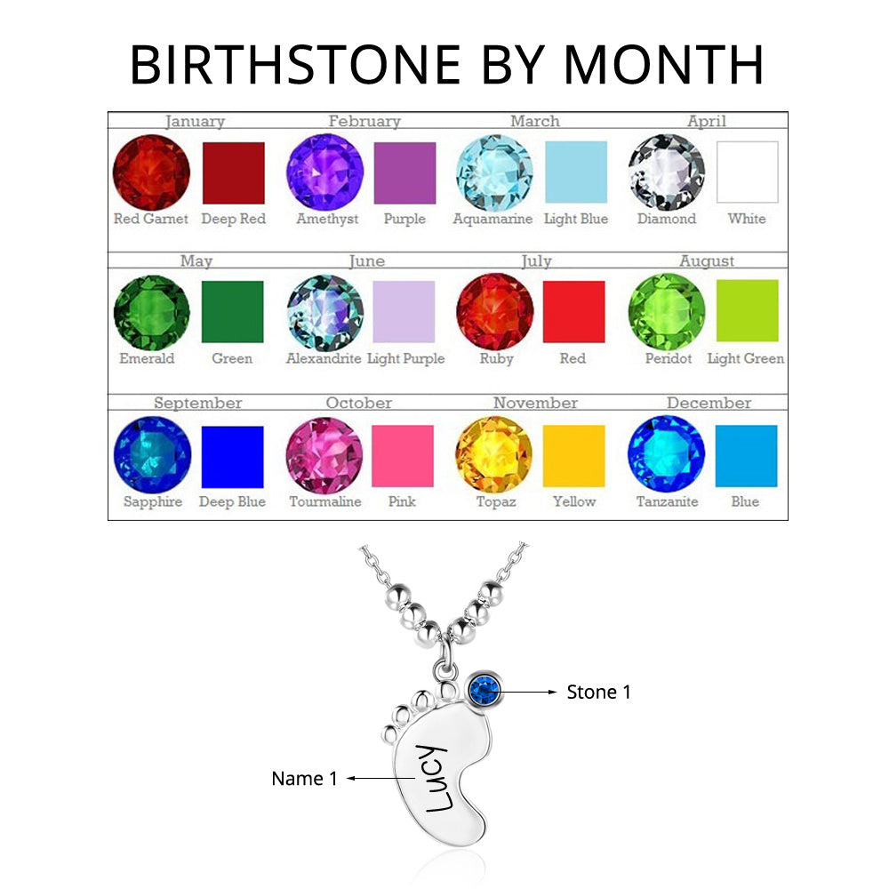 Personalized 925 Sterling Silver Birthstone Little Feet Artistical Name Necklace