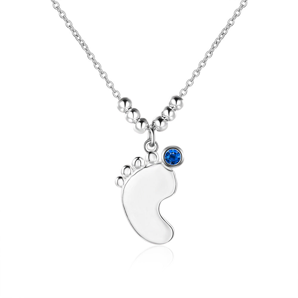 Personalized 925 Sterling Silver Birthstone Little Feet Artistical Name Necklace