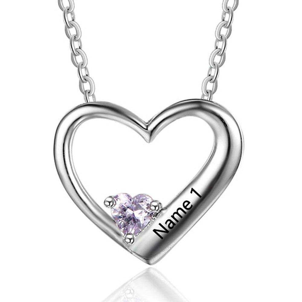 925 Sterling Silver One Birthstone Heart Necklace - iYdr