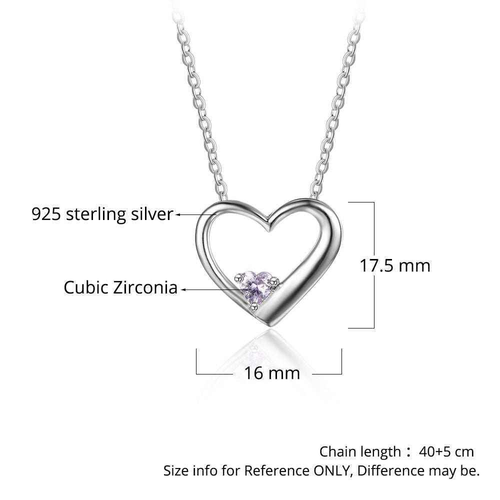 925 Sterling Silver One Birthstone Heart Necklace - iYdr