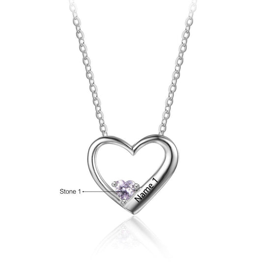 925 Sterling Silver One Birthstone Heart Necklace - iYdr