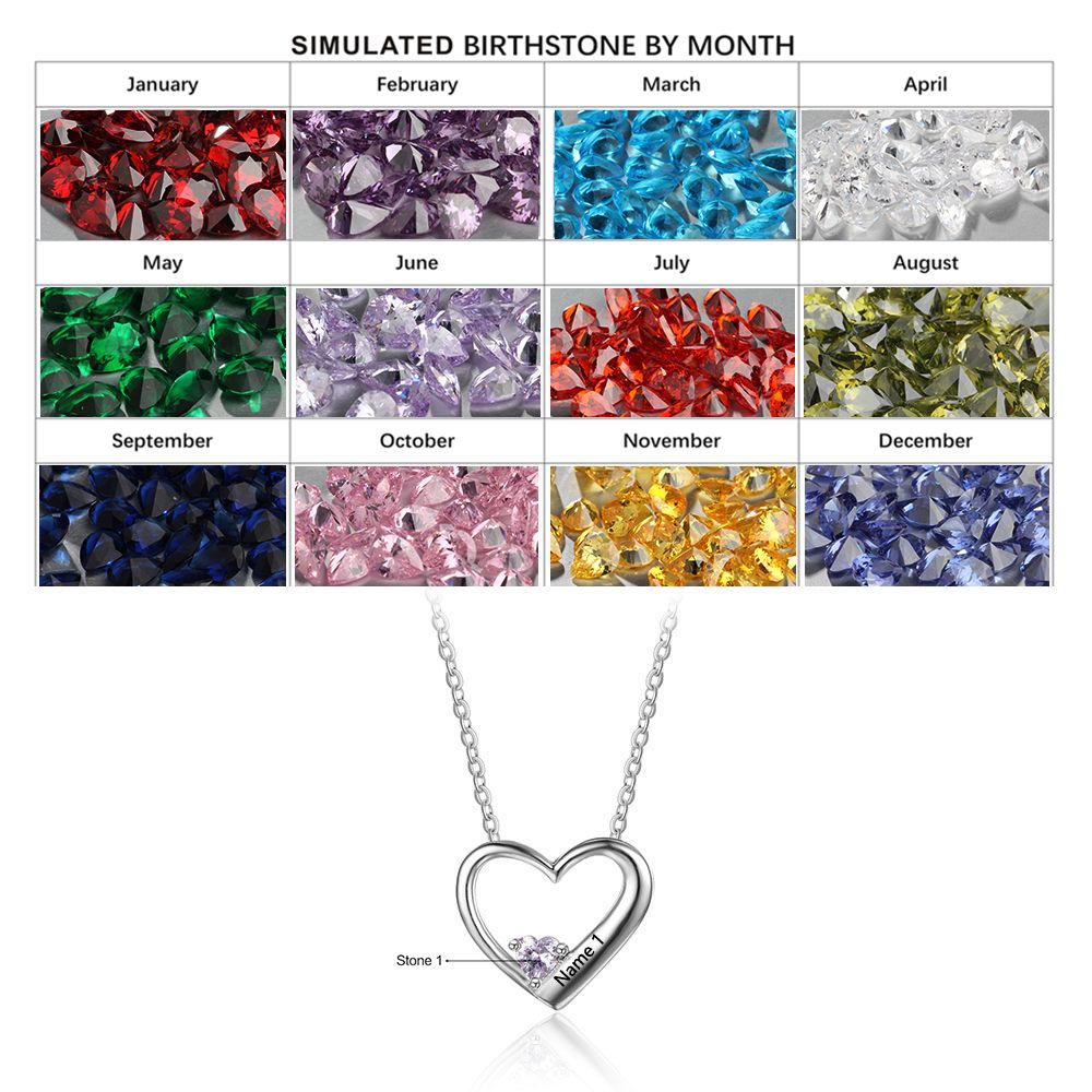 925 Sterling Silver One Birthstone Heart Necklace - iYdr