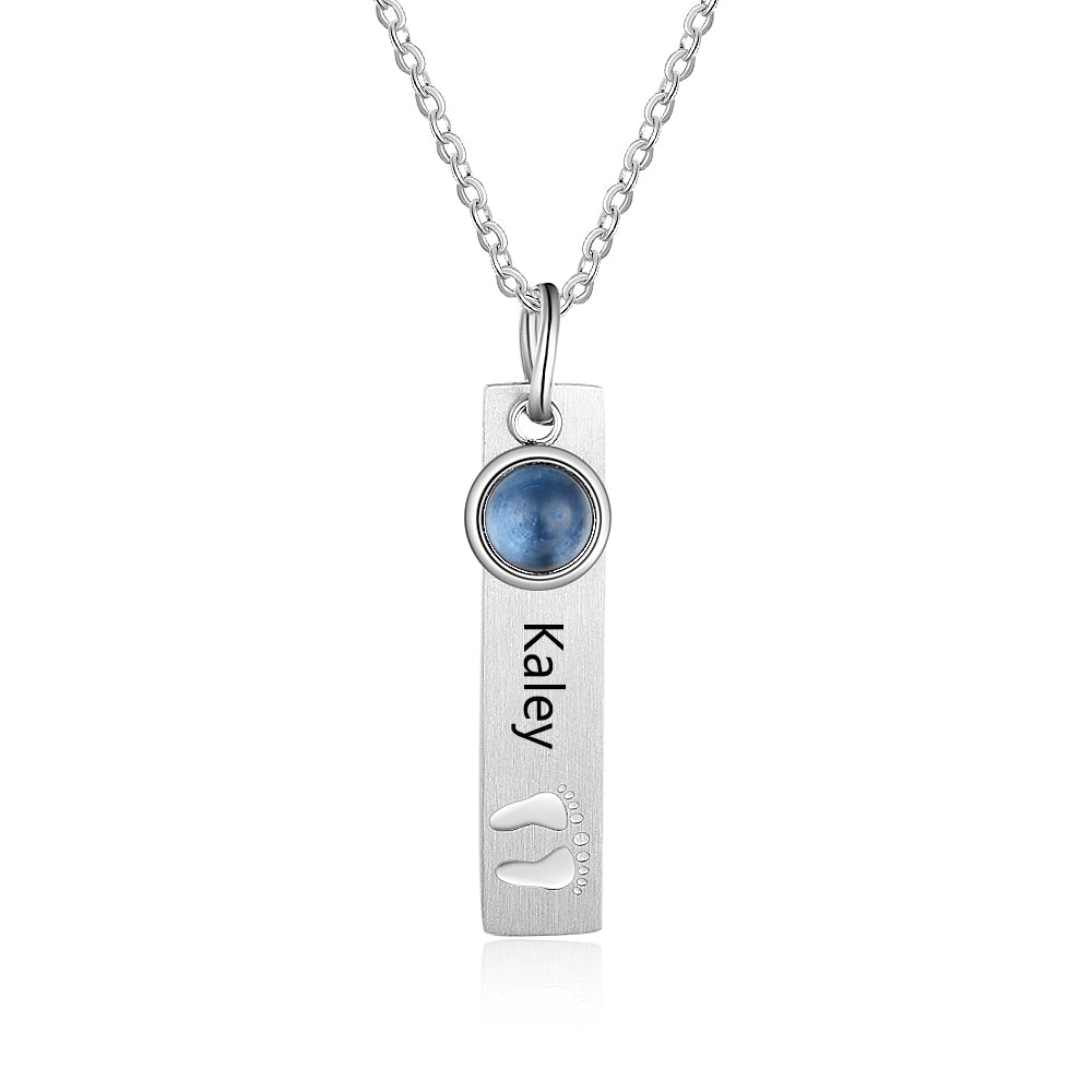 Birthstone & Engraved Stainless Steel Necklace