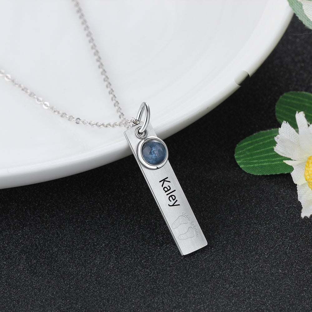 Birthstone & Engraved Stainless Steel Necklace