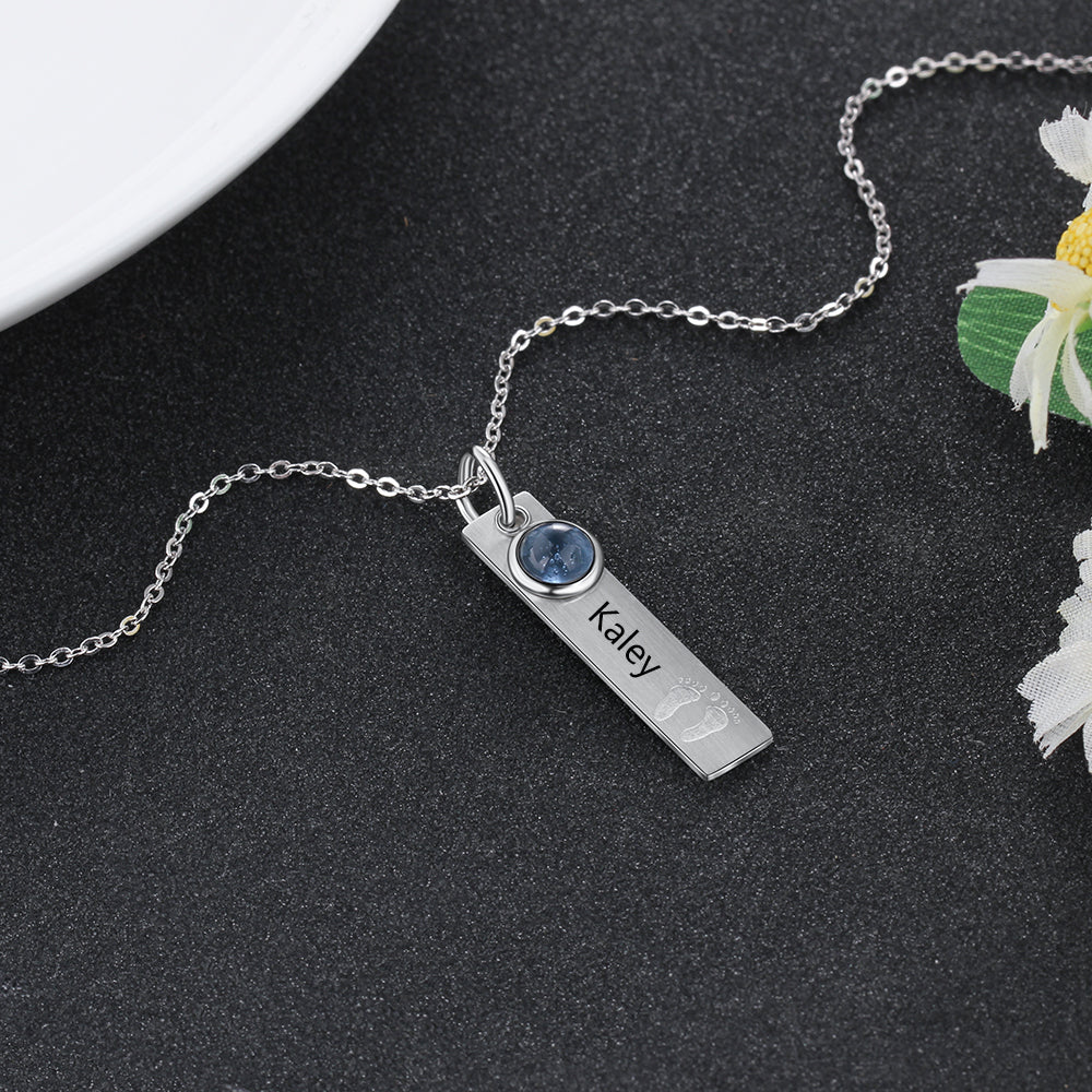 Birthstone & Engraved Stainless Steel Necklace