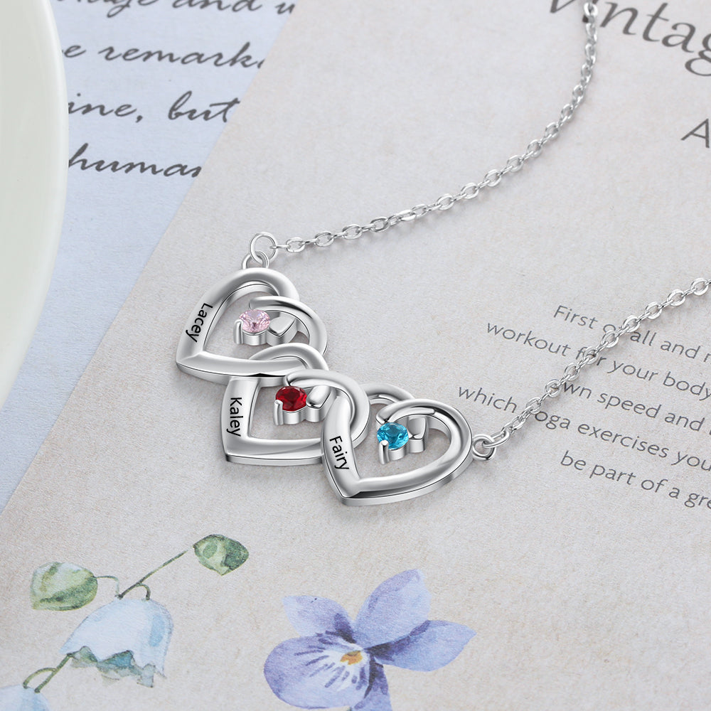 Birthstone &amp; Engraved 925 Sterling Silver Necklace