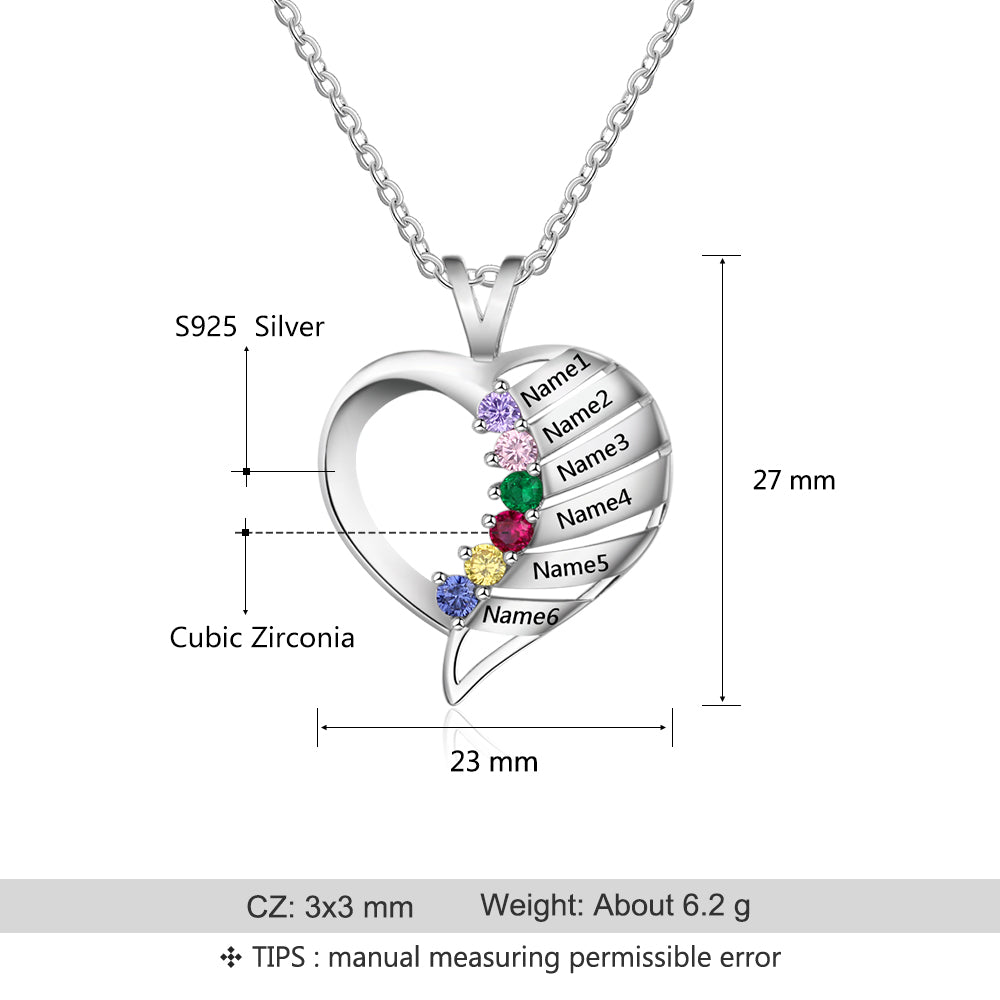 S925 Personalized Names Heart Shape Pendant Necklace with Cubic Zirconia