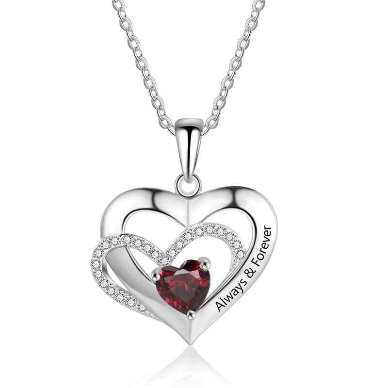 925 Sterling Silver One Birthstone Heart Necklace - iYdr