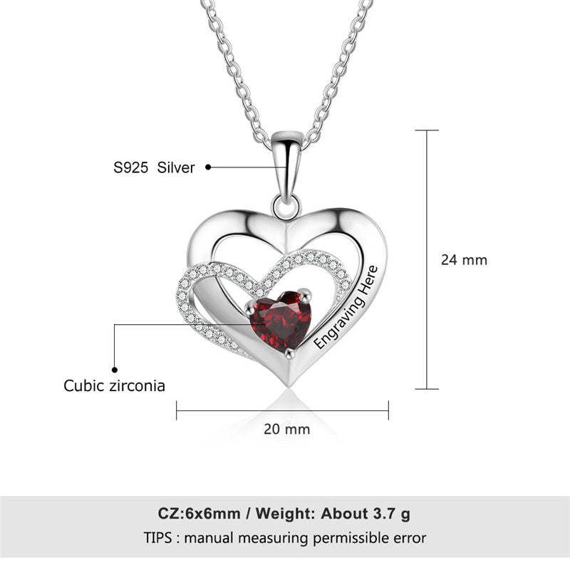 925 Sterling Silver One Birthstone Heart Necklace - iYdr