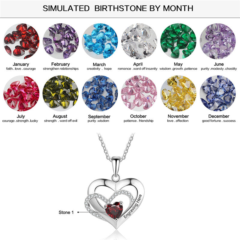 925 Sterling Silver One Birthstone Heart Necklace - iYdr