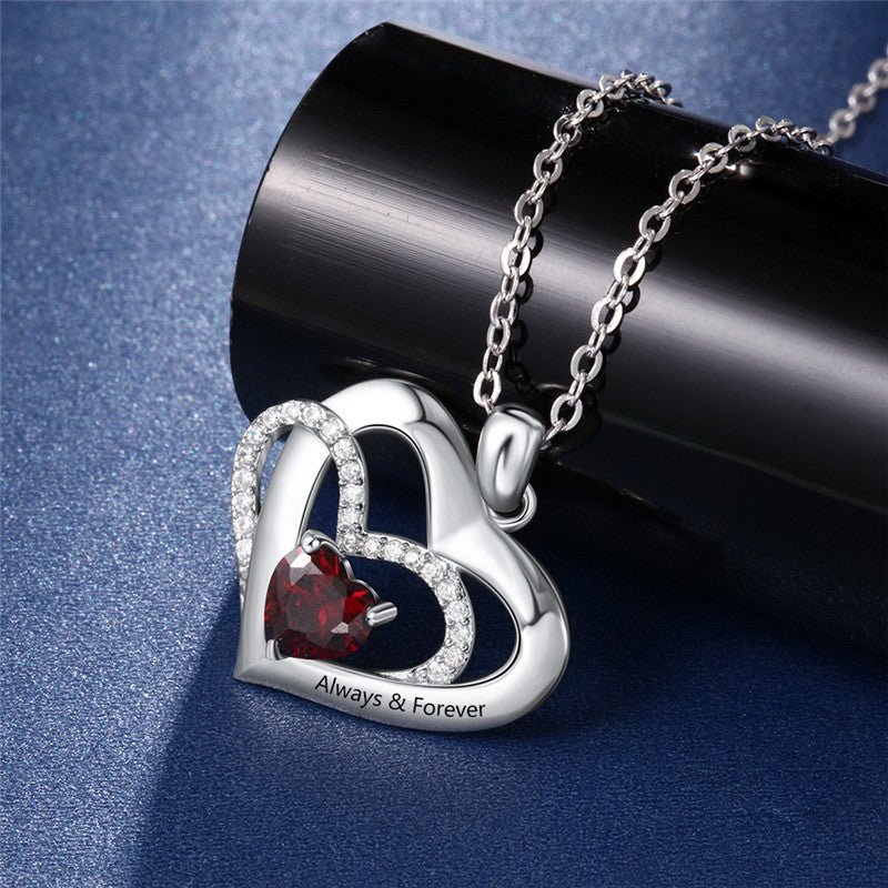 925 Sterling Silver One Birthstone Heart Necklace - iYdr