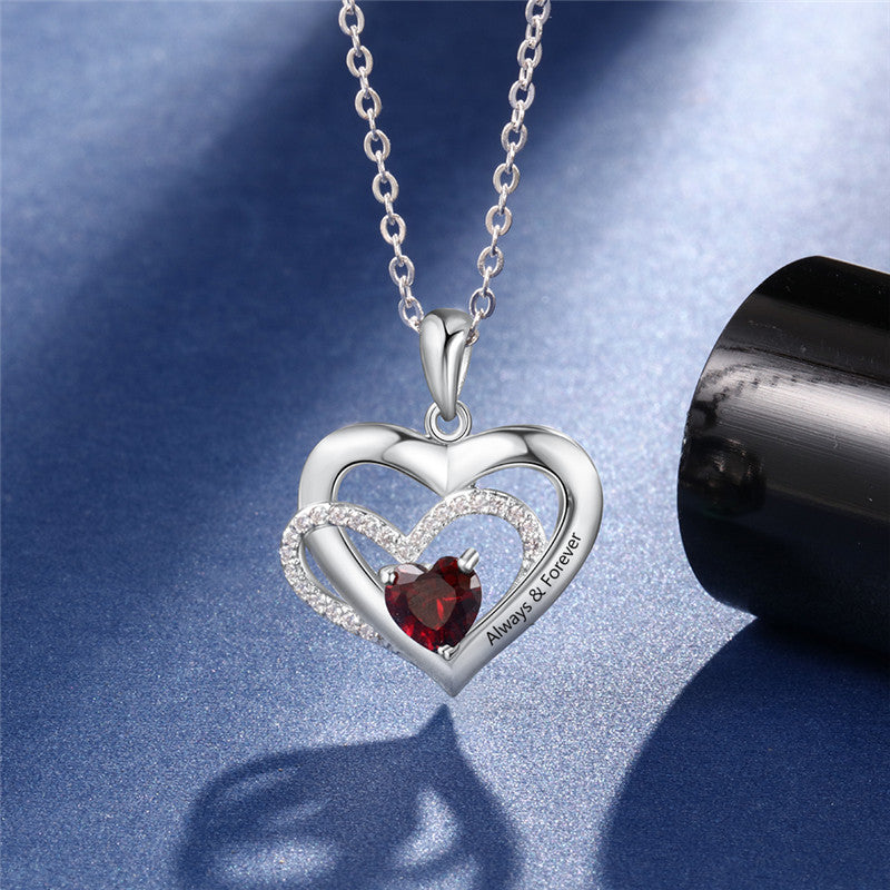 925 Sterling Silver One Birthstone Heart Necklace - iYdr