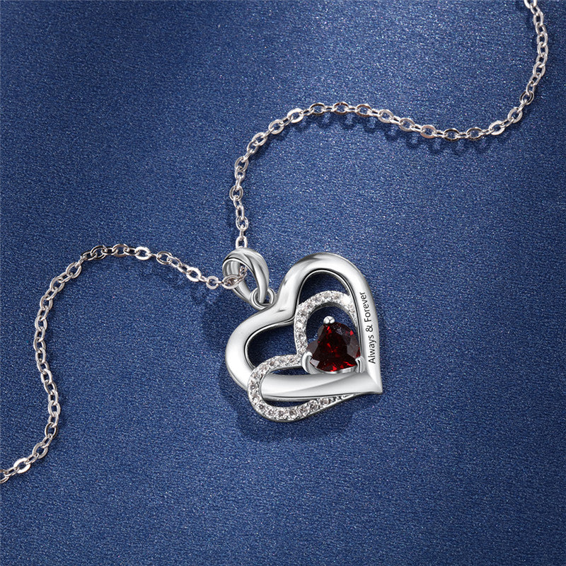 925 Sterling Silver One Birthstone Heart Necklace - iYdr