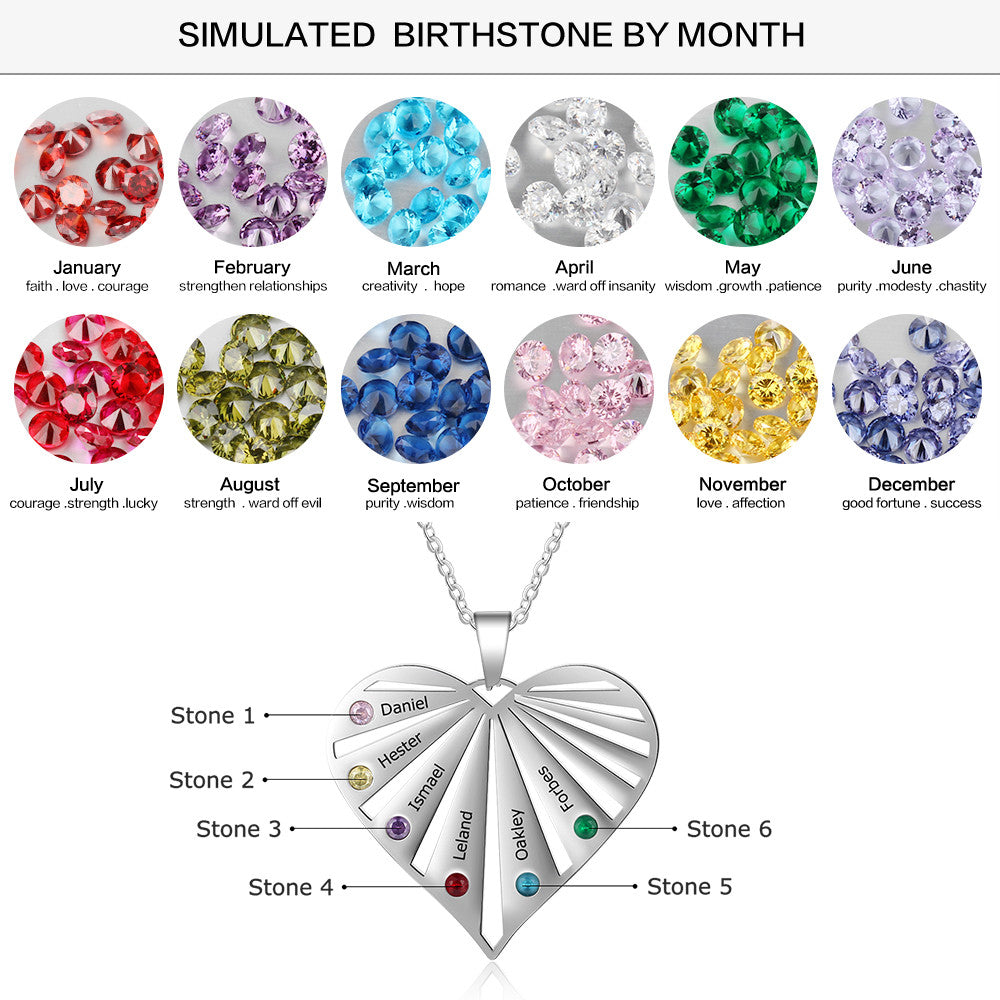 Six Birthstone Heart Necklaces - iYdr