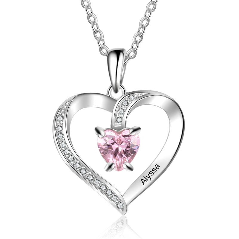 Custom 925 Sterling Silver One Birthstone Heart Necklace - iYdr