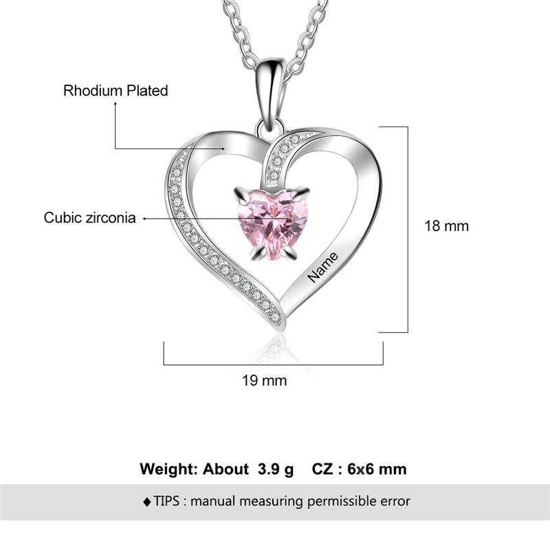 Custom 925 Sterling Silver One Birthstone Heart Necklace - iYdr