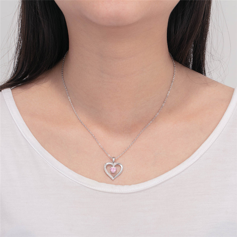 Custom 925 Sterling Silver One Birthstone Heart Necklace - iYdr