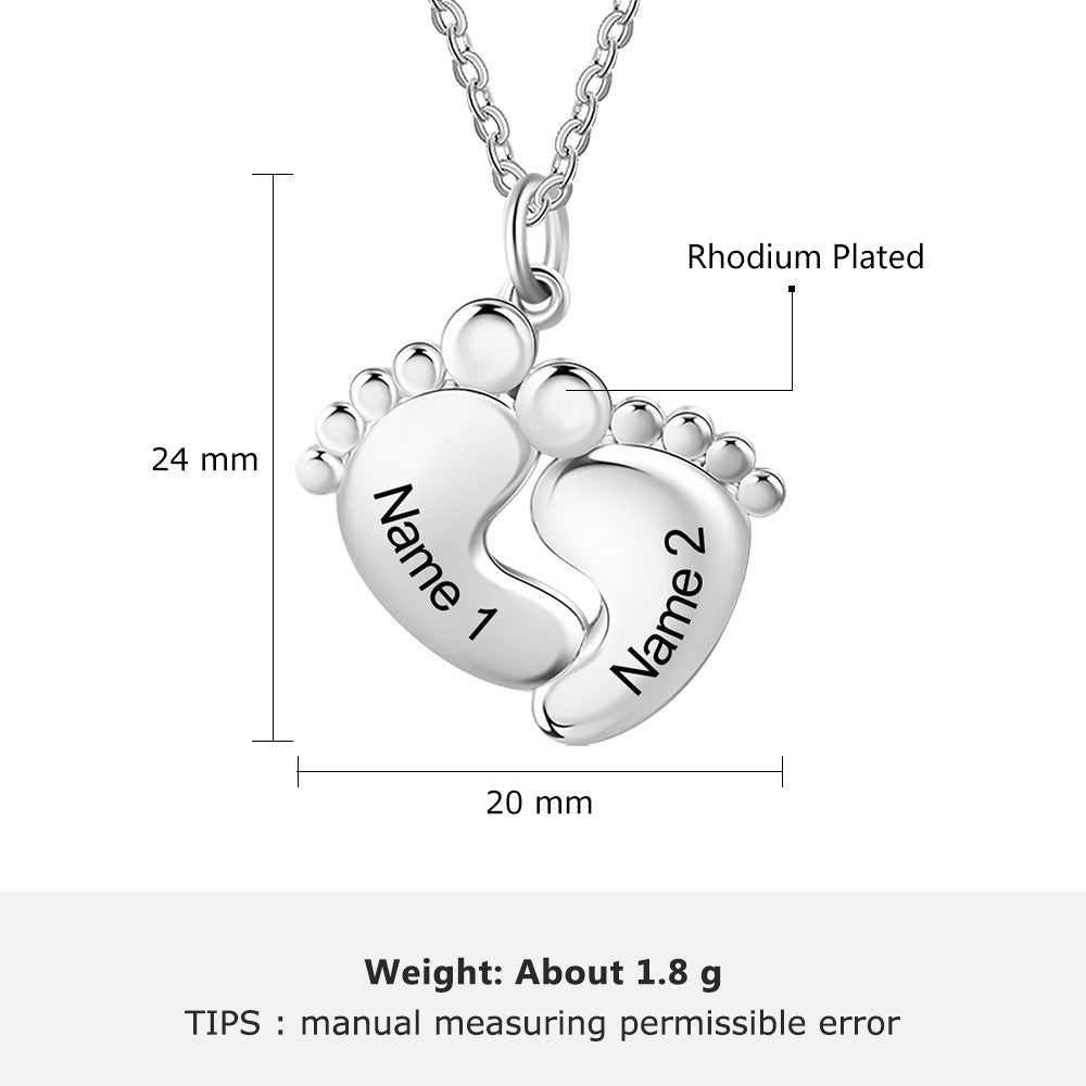 Personalized Rhodium Plated Feet Necklace